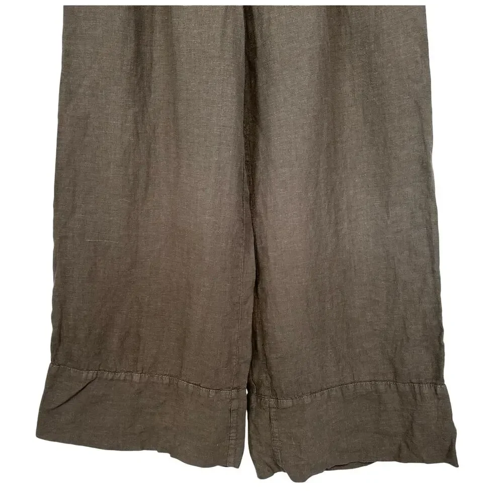 Zara Pure Linen Wide Leg Palazzo Pants Taupe Gray Size S